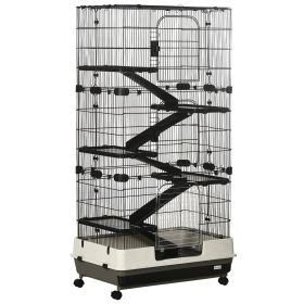 PawHut Small Animal Cage with Wheels, Portable Bunny Cage 6-Tier