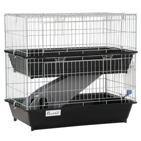 PawHut 2-Tier Mouse Cage, Ferret Cage W/ Dish and Bottle, Ramp, 2 Doors