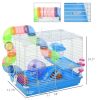 PawHut 18" 2-Tier Hamster Cage with Wheel and Water Bottle, Blue