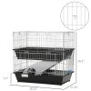 PawHut 2-Tier Mouse Cage, Ferret Cage W/ Dish and Bottle, Ramp, 2 Doors