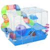 PawHut 18" 2-Tier Hamster Cage with Wheel and Water Bottle, Blue