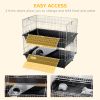 PawHut 2-Tier Mouse Cage, Ferret Cage W/ Dish and Bottle, Ramp, 2 Doors