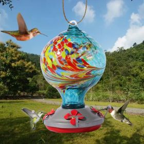 Hummingbird Feeders For Outdoors Hanging; Hand Blown Glass Hummingbird Feeder with Attractive Spiral Pattern For Garden Decor (Color: Colorful)