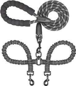 Dual Dog Leash; Double Dog Leash; 360 Swivel No Tangle Walking Leash; Shock Absorbing Bungee for Two Dogs (Color: black)