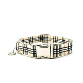 Adjustable Collar - Quick Release Metal Alloy - Beige Plaid (size: S)